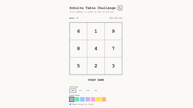 Shulte Table Game project preview